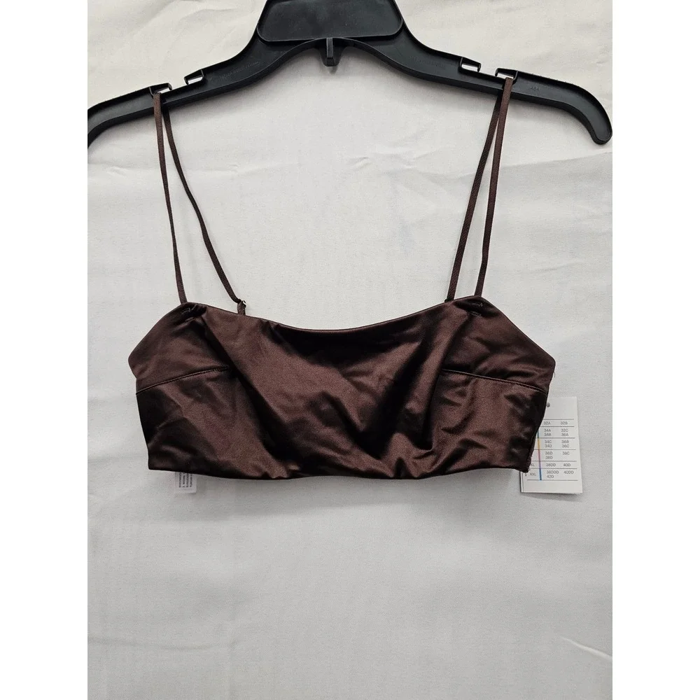 Auden Dark Brown Satin Bralette XS Adjustable Straps Wire-Free 023 10 2960‎